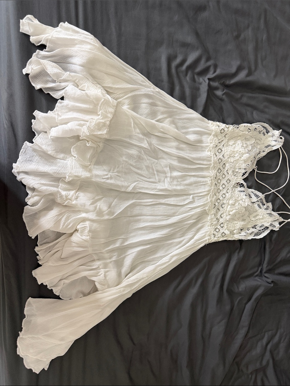 Free People White Adella Lace-Trim Slip Dress